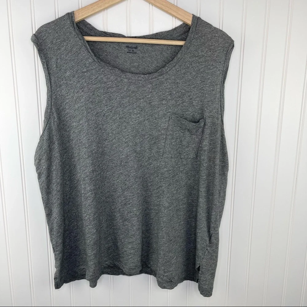 Madewell Whisper Cotton Gray Heathered Muscle Tank Top Size XL - Picture 3 of 10